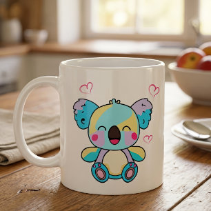 Happy smiling baby koala bear with love hearts.  coffee mug
