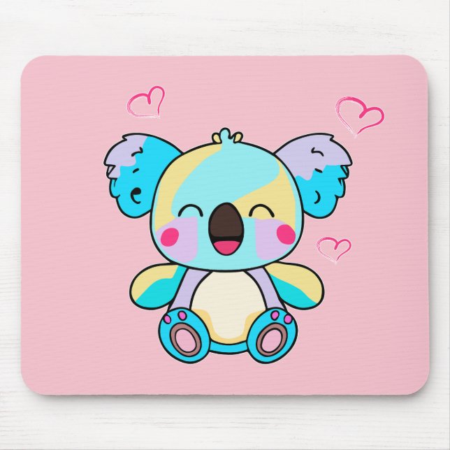 Happy smiling baby koala bear with love hearts.  mouse mat (Front)