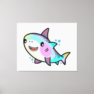 Happy smiling baby shark with bubbles. canvas print