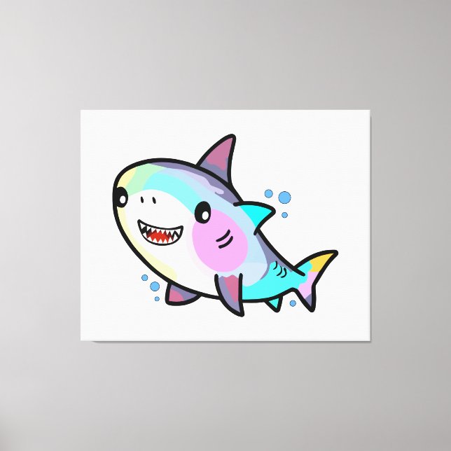Happy smiling baby shark with bubbles.  canvas print (Front)
