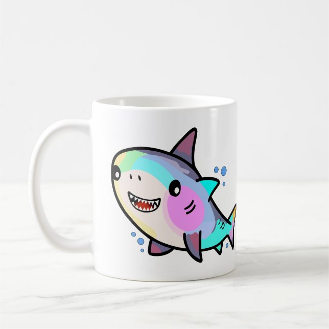 Happy smiling baby shark with bubbles.  coffee mug (Left)