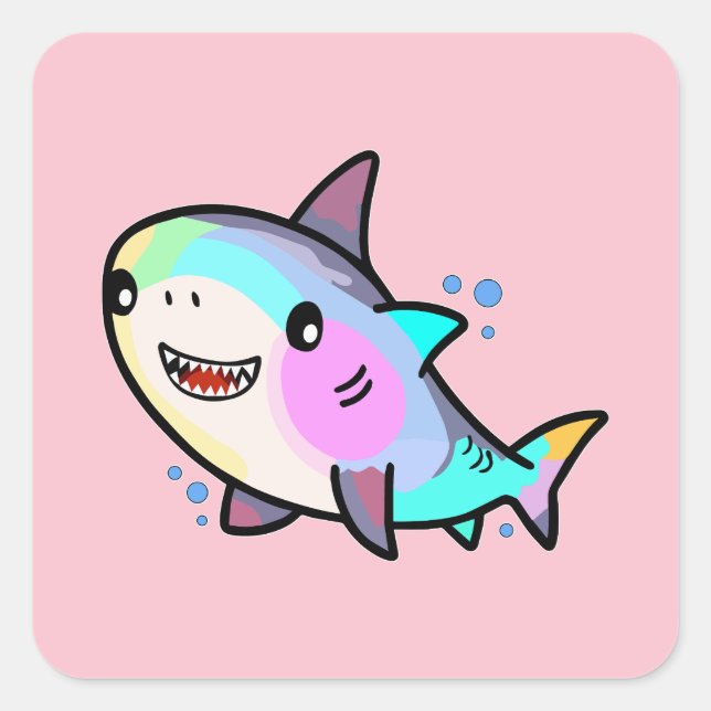 Happy smiling baby shark with bubbles.  square sticker (Front)