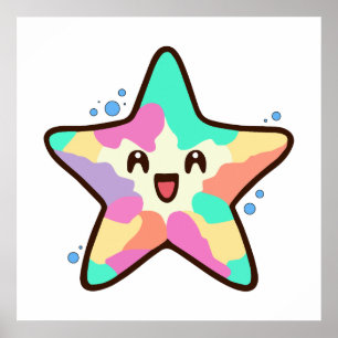 Happy smiling baby starfish with bubbles.  poster