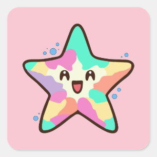 Happy smiling baby starfish with bubbles. square sticker
