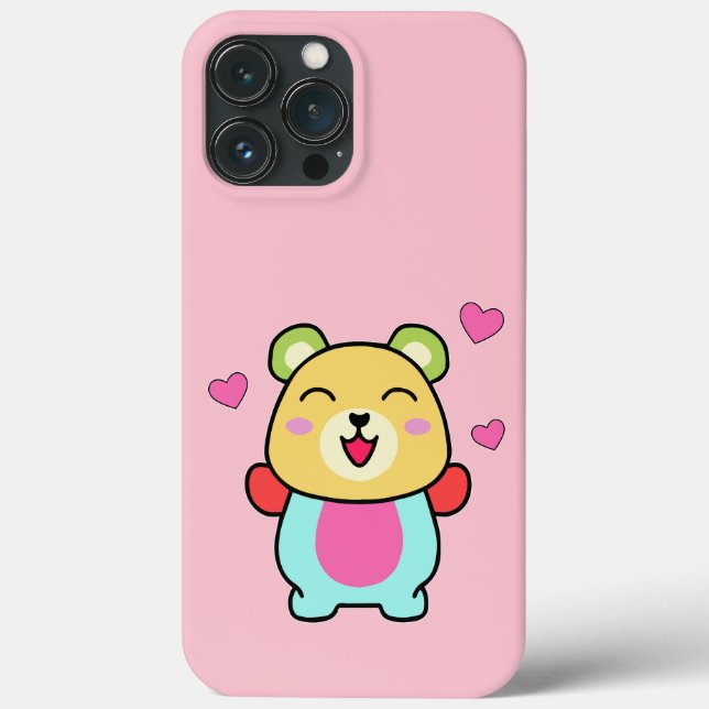 Happy smiling baby teddy bear with love hearts.  Case-Mate iPhone case (Back)