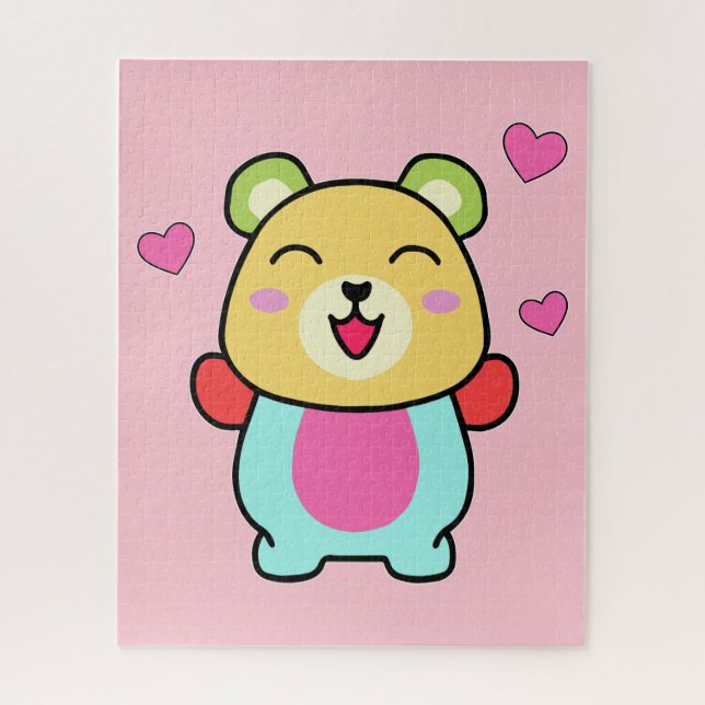 Happy smiling baby teddy bear with love hearts.  jigsaw puzzle (Vertical)