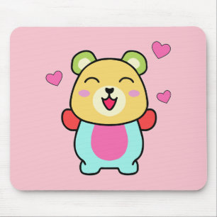Happy smiling baby teddy bear with love hearts.  mouse mat