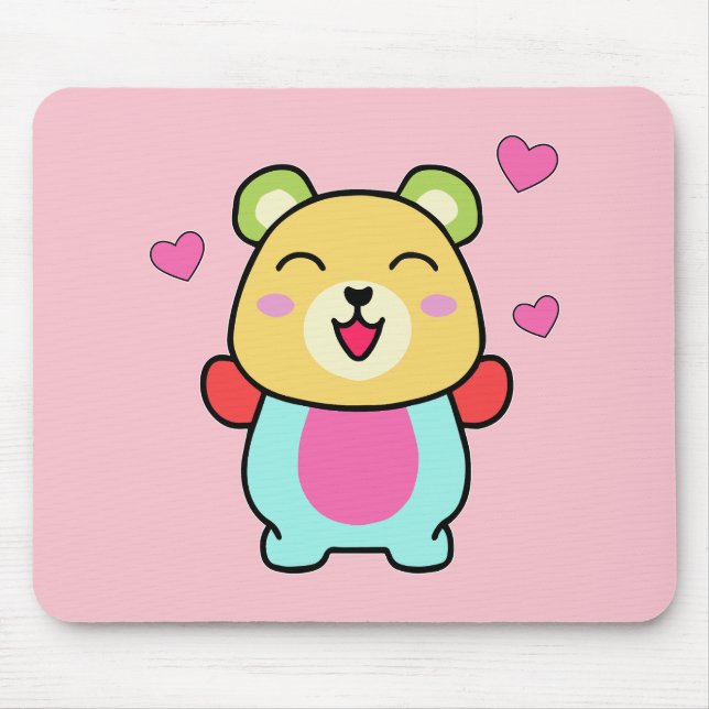 Happy smiling baby teddy bear with love hearts.  mouse mat (Front)