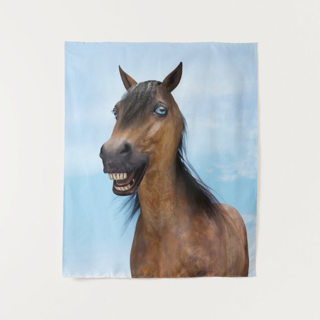 Happy Smiling Bay Horse Tapestry (Front)