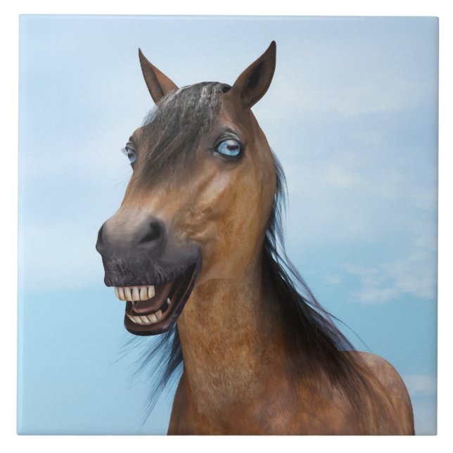 Happy Smiling Bay Horse Tile (Front)