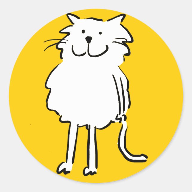 Happy Smiling Cat as a Fun Cartoon Illustration Classic Round Sticker (Front)
