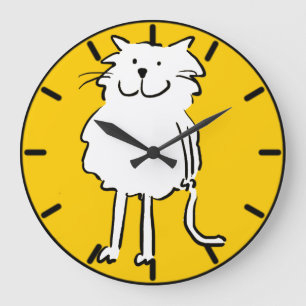 Happy Smiling Cat as a Fun Cartoon Illustration Large Clock