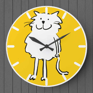 Happy Smiling Cat as a Fun Cartoon Illustration Large Clock