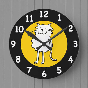 Happy Smiling Cat as a Fun Cartoon Illustration Round Clock