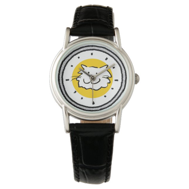 Happy Smiling Cat as a Fun Cartoon Illustration Watch (Front)