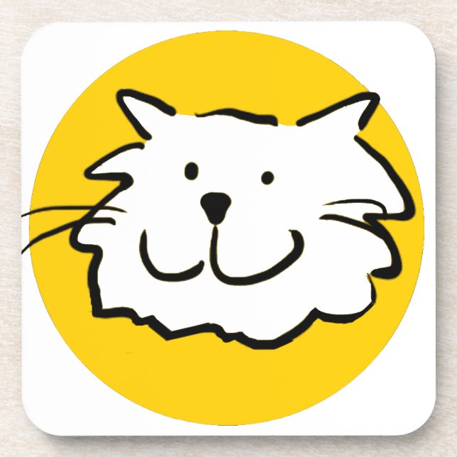Happy Smiling Cat. Cat-Themed Coaster (Front)