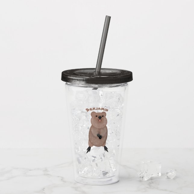 Happy smiling cute quokka cartoon design acrylic tumbler (Back Ice)