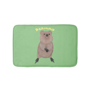 Happy smiling cute quokka cartoon design bath mat