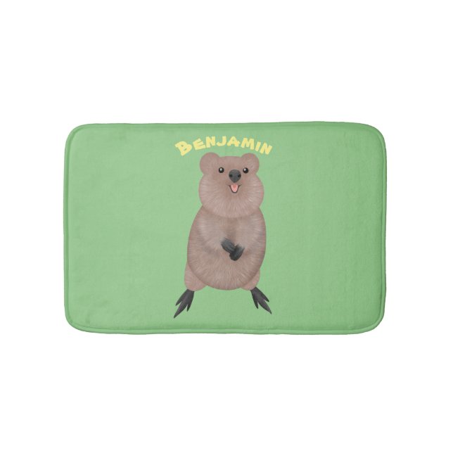Happy smiling cute quokka cartoon design bath mat (Front)