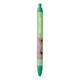 Happy smiling cute quokka cartoon design black ink pen