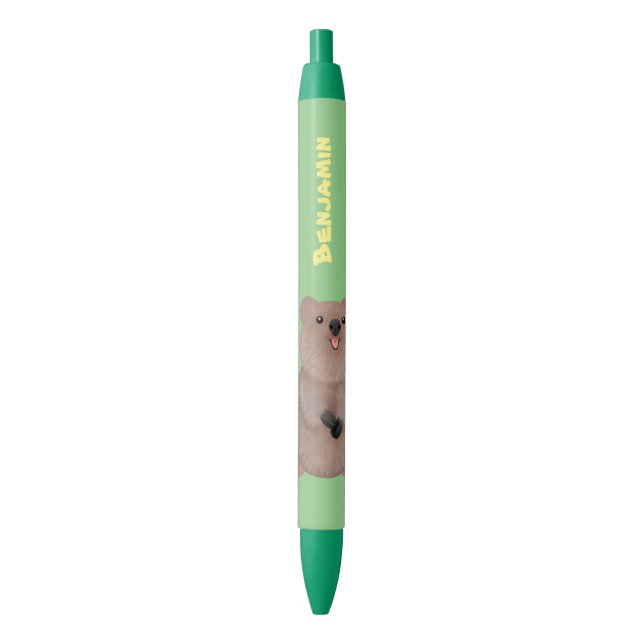 Happy smiling cute quokka cartoon design black ink pen (Front Vertical)