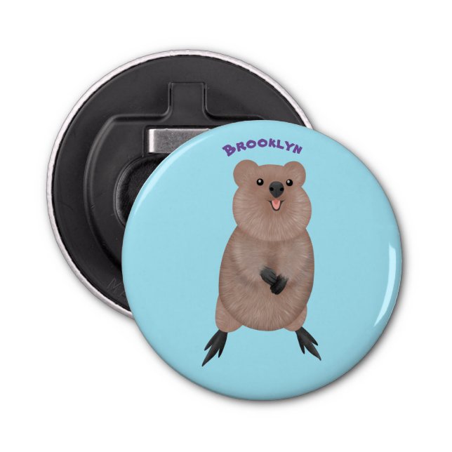 Happy smiling cute quokka cartoon design bottle opener (Front)