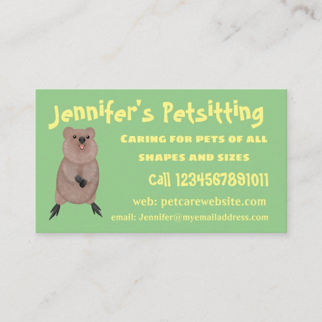 Happy smiling cute quokka cartoon design business card (Front)