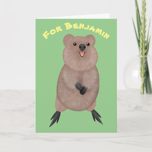 Happy smiling cute quokka cartoon design card (Front)