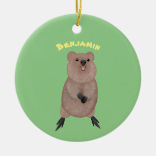 Happy smiling cute quokka cartoon design ceramic tree decoration