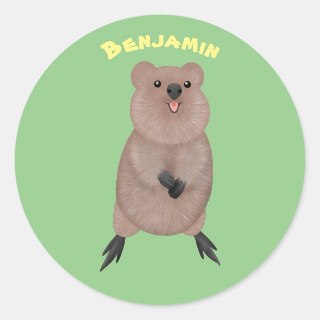 Happy smiling cute quokka cartoon design classic round sticker (Front)