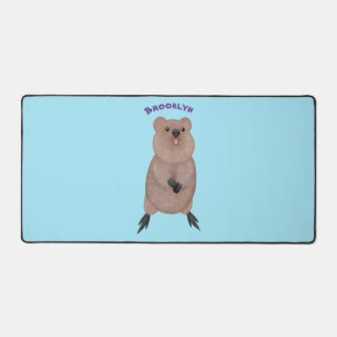 Happy smiling cute quokka cartoon design desk mat