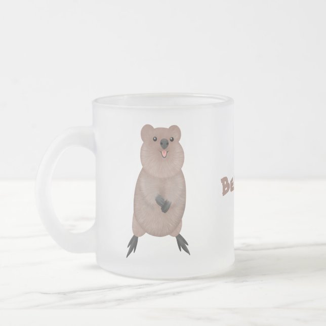 Happy smiling cute quokka cartoon design frosted glass coffee mug (Left)