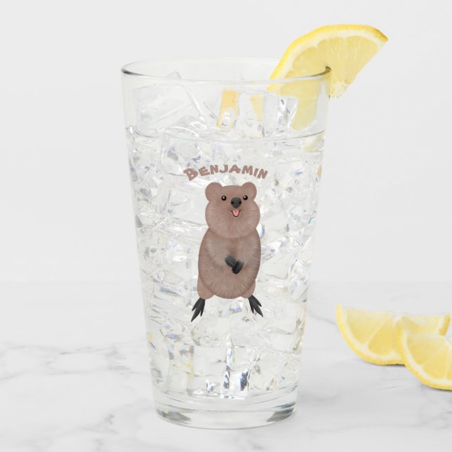 Happy smiling cute quokka cartoon design glass (Back Ice)
