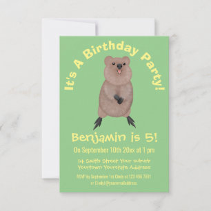 Happy smiling cute quokka cartoon design invitation