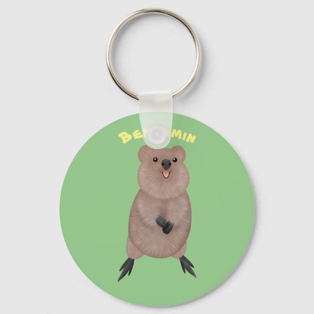 Happy smiling cute quokka cartoon design key ring (Front)