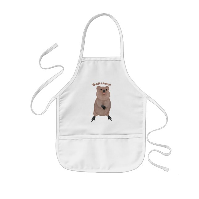 Happy smiling cute quokka cartoon design kids apron (Front)