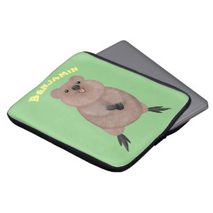 Happy smiling cute quokka cartoon design laptop sleeve