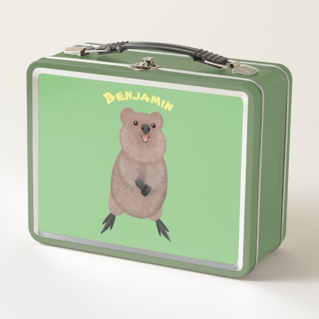 Happy smiling cute quokka cartoon design metal lunch box (Front)