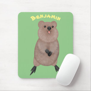 Happy smiling cute quokka cartoon design mouse mat