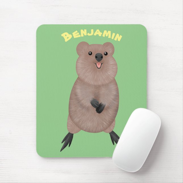 Happy smiling cute quokka cartoon design mouse mat (With Mouse)
