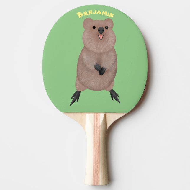 Happy smiling cute quokka cartoon design  ping pong paddle (Front)