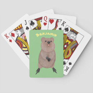Happy smiling cute quokka cartoon design playing cards
