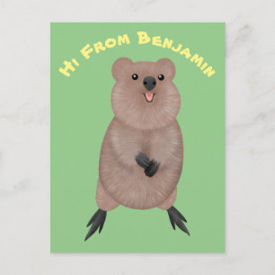 Happy smiling cute quokka cartoon design postcard