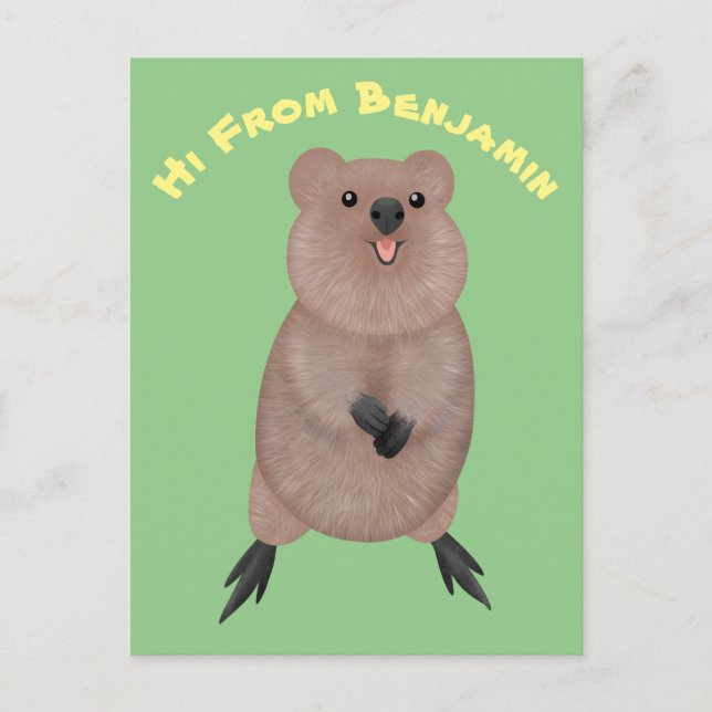 Happy smiling cute quokka cartoon design postcard (Front)