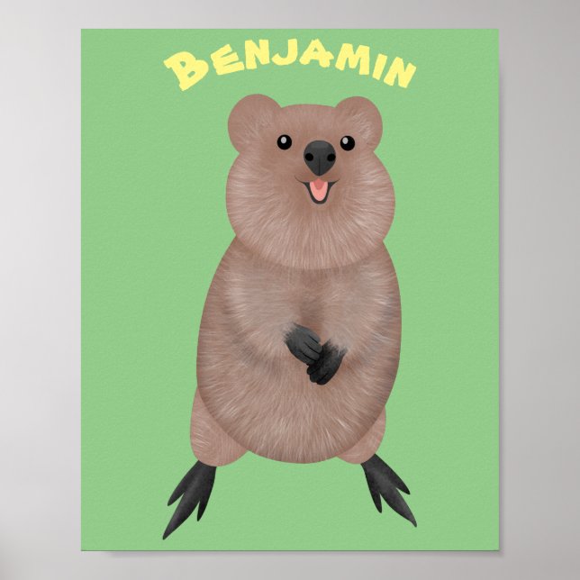 Happy smiling cute quokka cartoon design poster (Front)