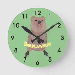 Happy smiling cute quokka cartoon design round clock