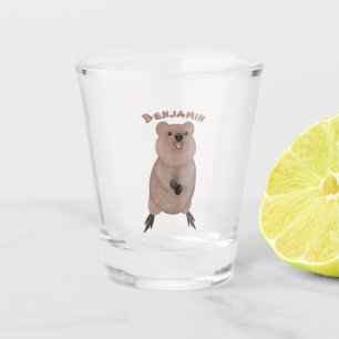 Happy smiling cute quokka cartoon design  shot glass