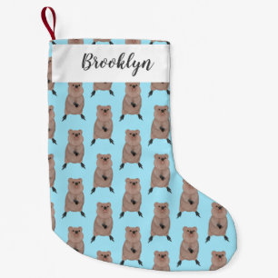 Happy smiling cute quokka cartoon design small christmas stocking