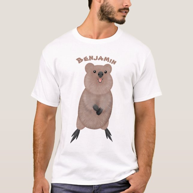 Happy smiling cute quokka cartoon design T-Shirt (Front)