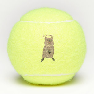 Happy smiling cute quokka cartoon design  tennis balls